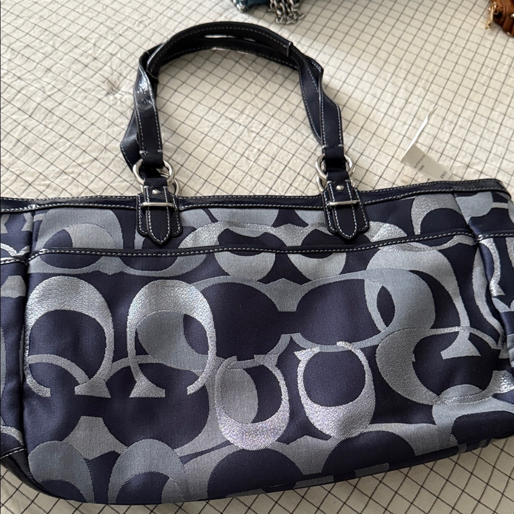 NWT COACH Gal Opt Met Signature Tote,shoulder bag size Medium 3H00066983 Blue - Picture 8 of 16